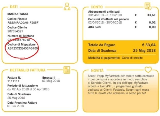 fattura fastweb codice migrazione