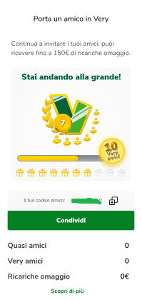 La sezione Porta un Amico in Very codice amico very