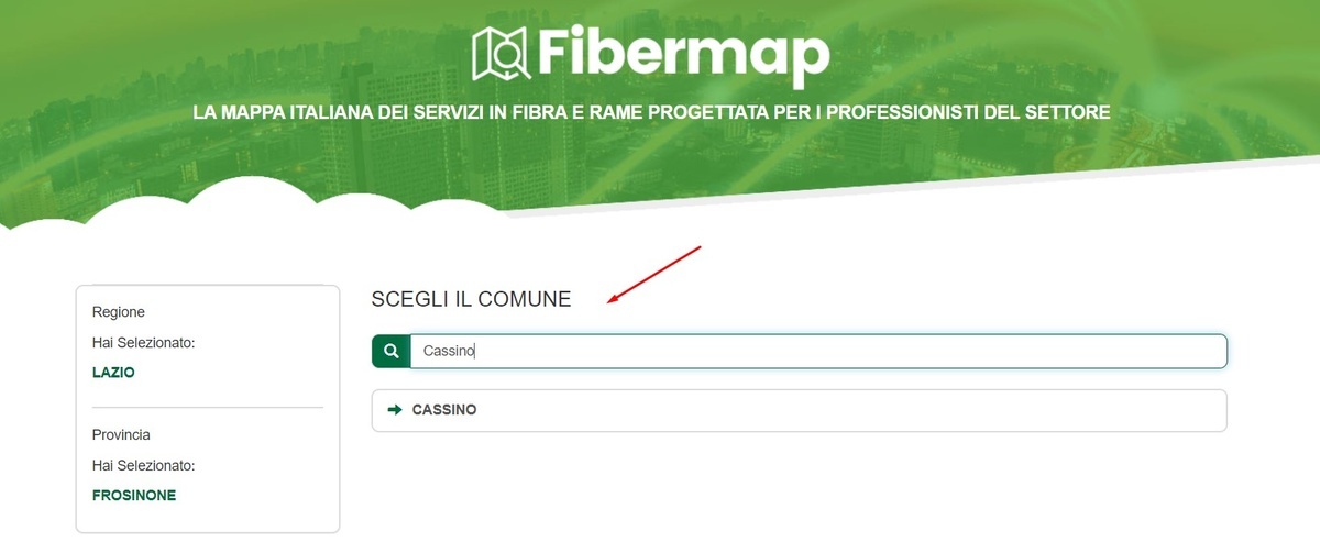 Seleziona il Comune su Fibermap