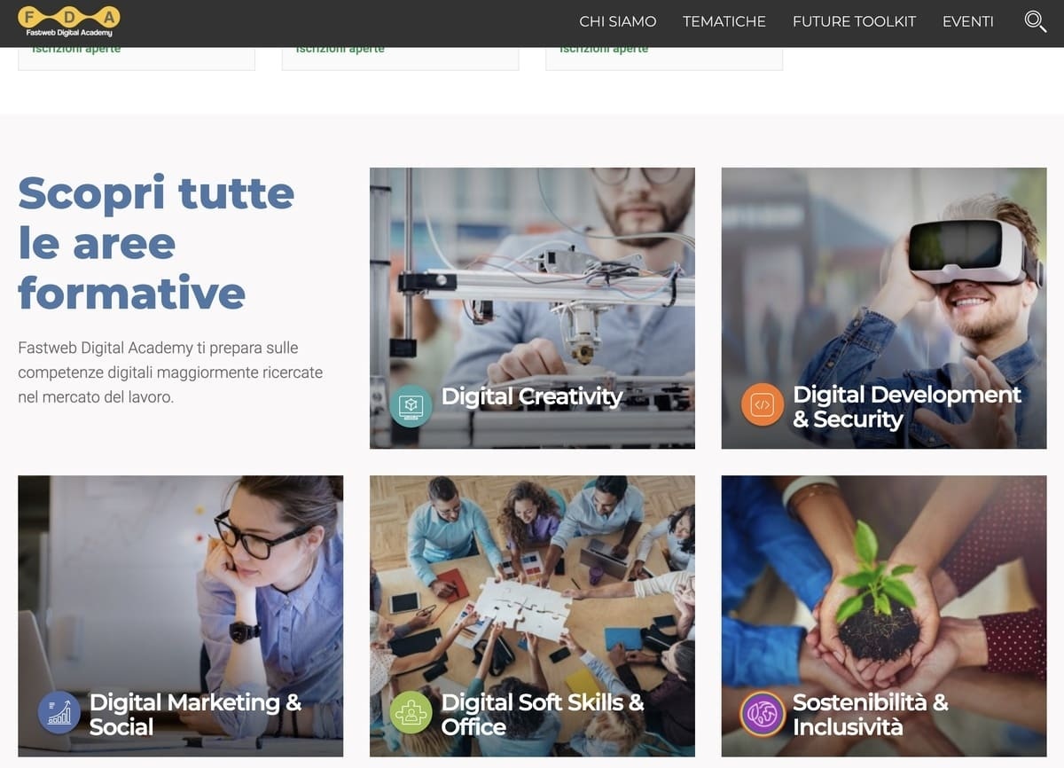 Le Aree Formative della Fastweb Digital Academy Le Aree Formative della Fastweb Digital Academy