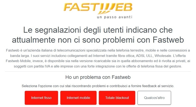 Schermata inizio Downdetector Fastweb Down Schermata inizio Downdetector Fastweb Down